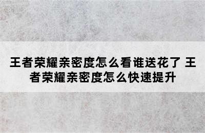 王者荣耀亲密度怎么看谁送花了 王者荣耀亲密度怎么快速提升